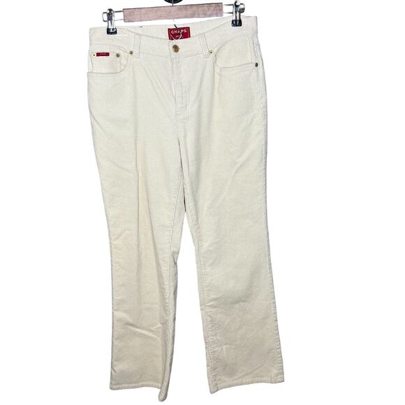 Vintage 1990s Chaps Denim Womens Petite 8P Corduroy Pants Ivory Bootcut - Picture 1 of 3